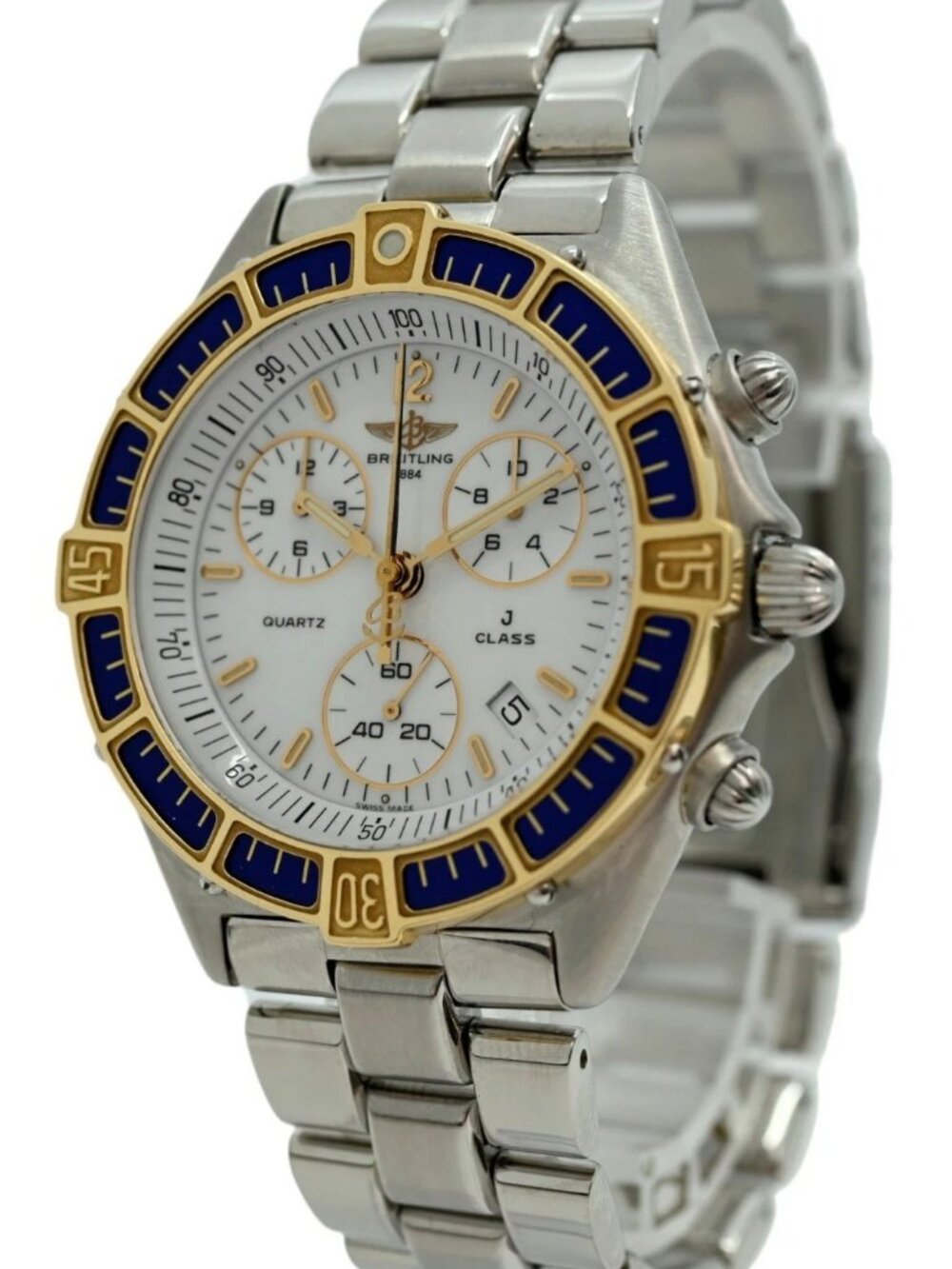 Breitling 41mm Men's J-Class Two Tone Blue Bezel Chronograph Watch! Ref: D53067!